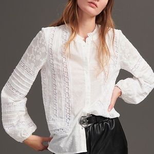 Anthropologie EZE SUR MER Tana Lace Buttondown EUC